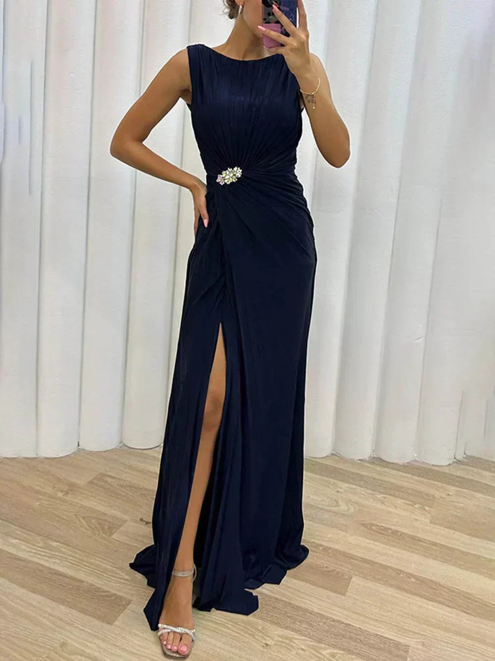 Davina - Long Pleated Evening Dress