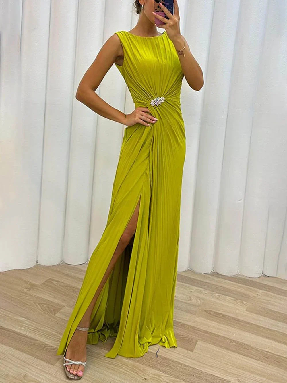Davina - Long Pleated Evening Dress