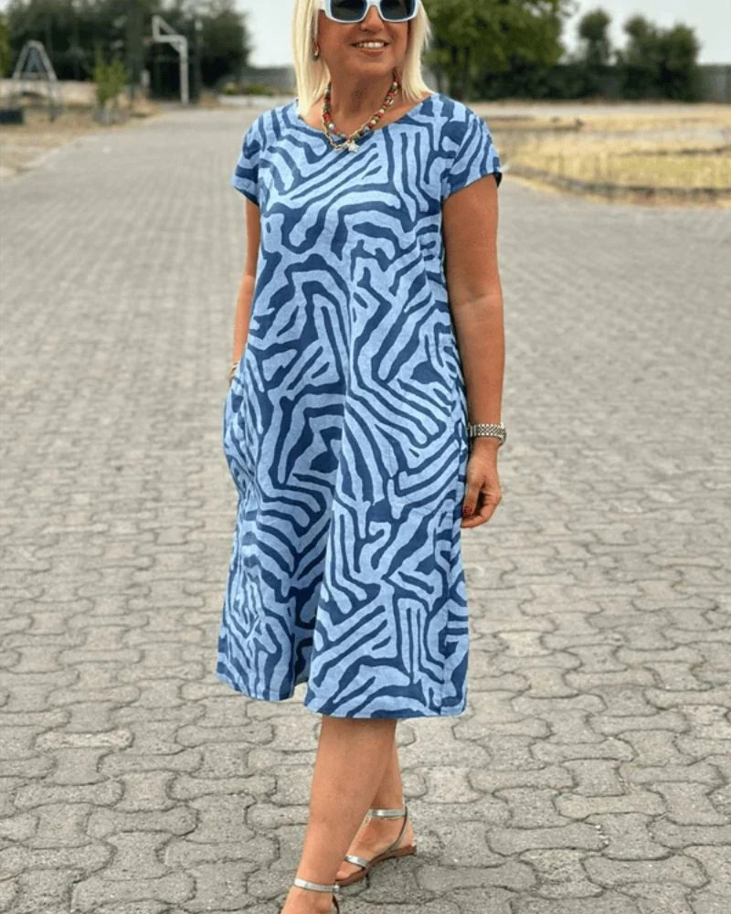 Nelia™ – Summer Dress with Round Neck and Beautiful Print