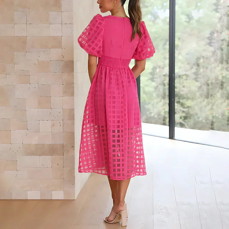 Cindy™ | Classic Midi Dress with Puff Sleeves