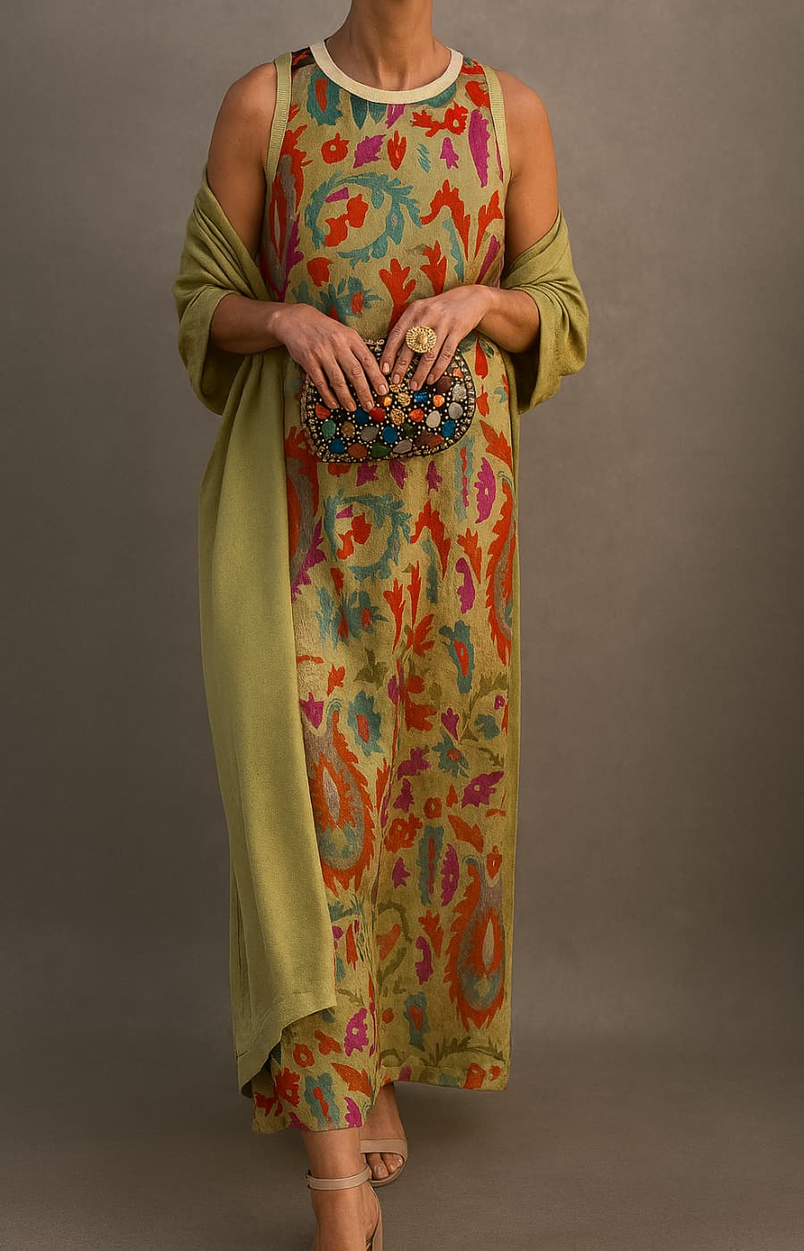 RAFFAELLA | Elegant Long Dress with Matching Shawl and Refined Silhouette for Special Events