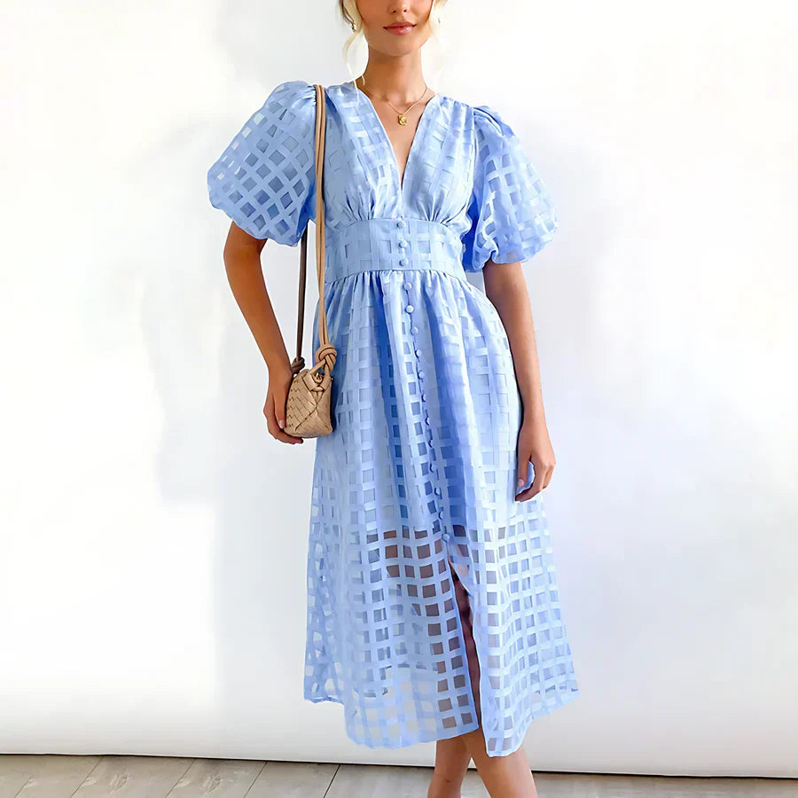 Cindy™ | Classic Midi Dress with Puff Sleeves