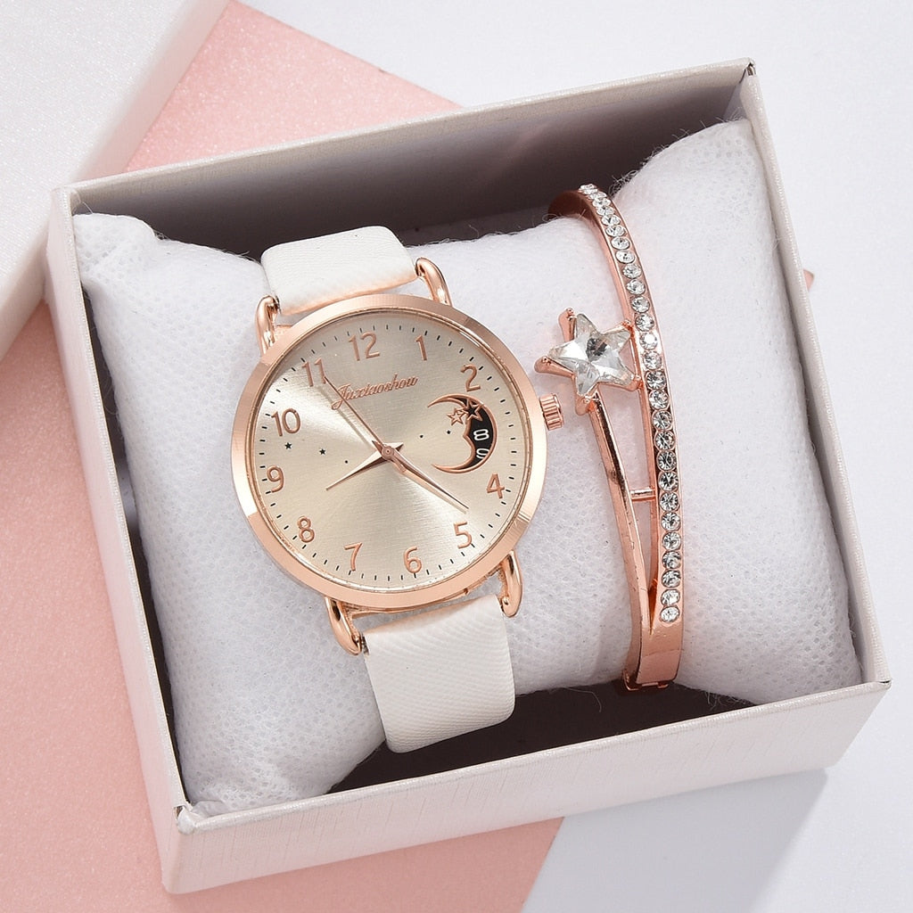 Celestial Moon Phase Watch and Bracelet Set