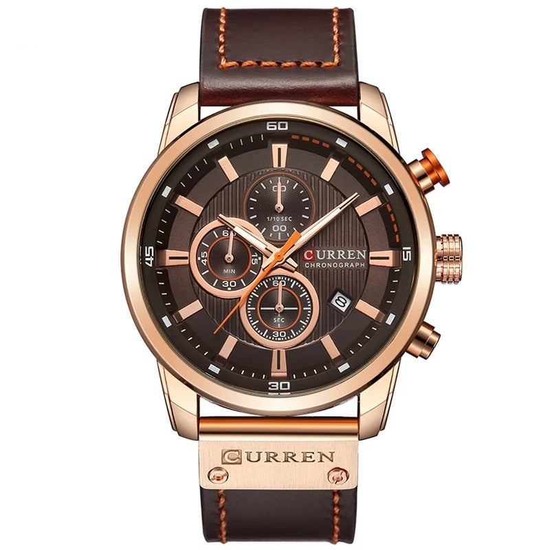 Sleek Leather-Banded Quartz Watch