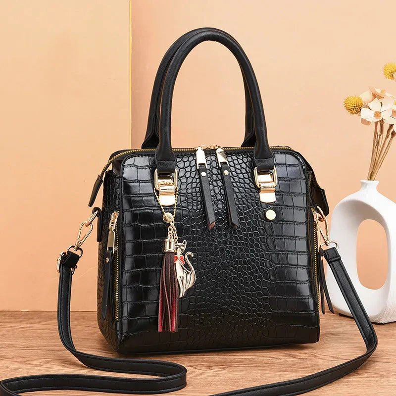 Crocodile-Embossed Leather Bag